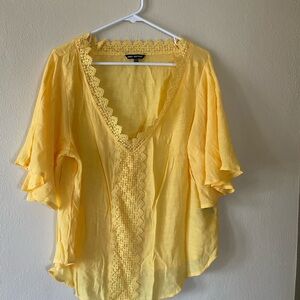 Yellow Lace Trim Blouse